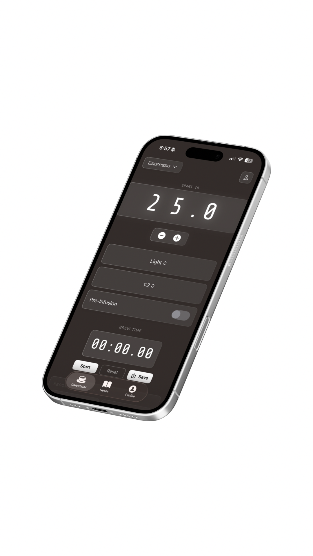 Espresso calculator screen